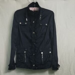 White House Black Market Navy Blue Ruffle Jacket